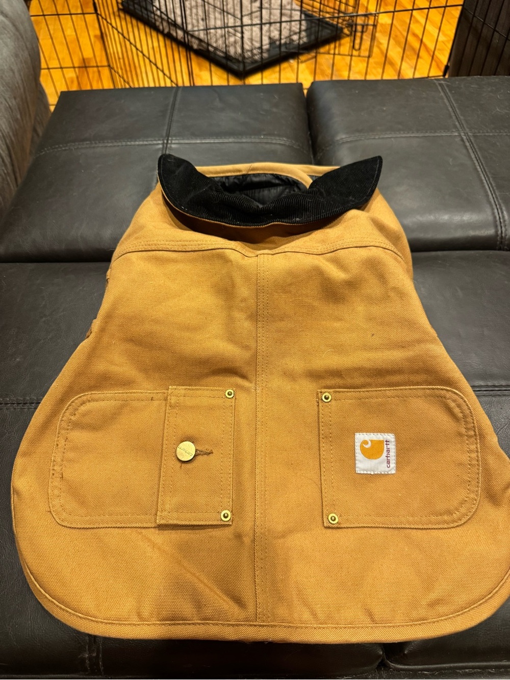 Carhartt Rugged Dog Coat in Brown/Tan with Black Collar